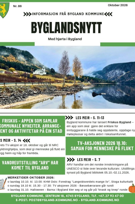 Lenkje til artikkel: Byglandsnytt oktober 2026 – dette skjer i Bygland
